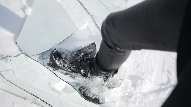 Girl is trampling the mirror
