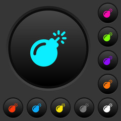 Bomb with sparkling fuse dark push buttons with color icons