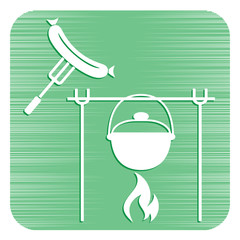 Fire, pot and sausage icon