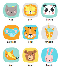 Set of cute cartoon animals. Vector illustration