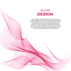 Transparent soft lines on white. Vector smooth pink abstract waves.
