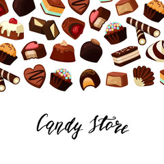 Vector background with place for text and cartoon chocolate candies
