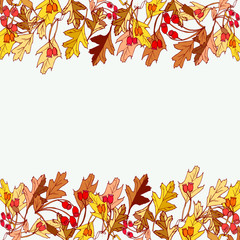 Yellow autumn leaves frame template. Vector illustration.