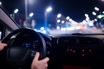 Foto op Plexiglas Car speed drive on the road in night city © Ivan Kurmyshov