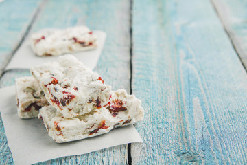 nougat on wooden background