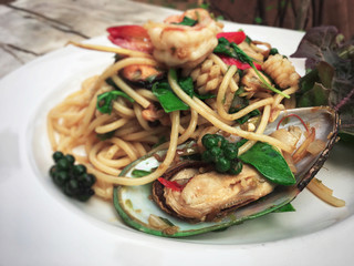 Spaghetti Stir Fried Sea Bass thailand