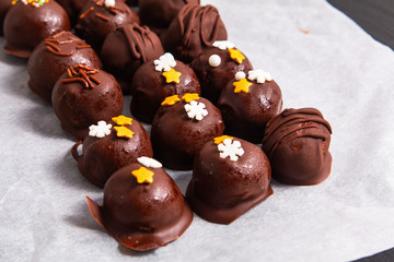 Healthy food, Homemade organic Chocolate crunchy sunflower seed butter balls truffles