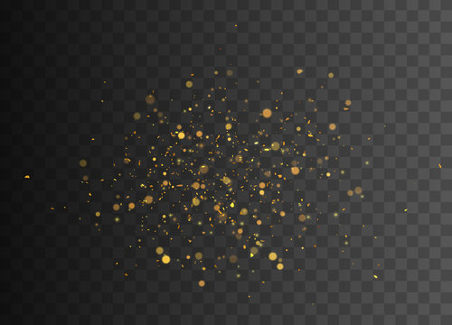 Gold Glittering Star Dust. Vector Transparent Glow Light Effect