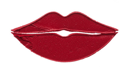 Red makeup smear of matte lip gloss - obrazy, fototapety, plakaty