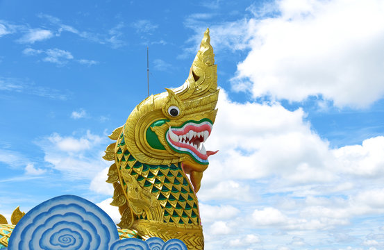 travel in Yasothon Province of Thailand. Naga legend Or big snake legend of Thailand. naga sculpture or big snake sculpture in yasothon province of Thailand.