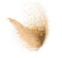 Plakat Sand flying explode on white background ,throwing freeze stop motion object design