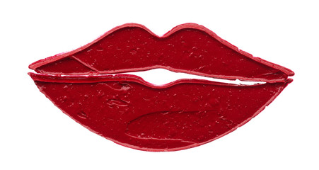 Red makeup smear of matte lip gloss