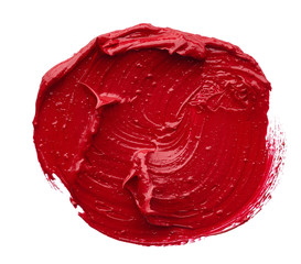 Red makeup smear of matte lip gloss