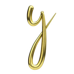 Letter Y gold handwritten script font. 3D Rendering