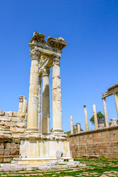 Trajan temple , ancient city Acropolis of Pergamon or Pergamum in Turkey.