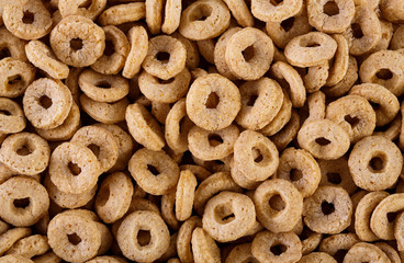 healthy cereal rings on white background. Good morning. A healthy, healthy breakfast. Dry muesli.