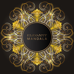 Vector round circle. Mandala style. Decorative element with gold.