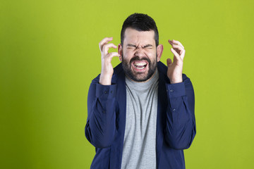 Fototapeta premium Bearded guy screaming so high