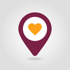 Heart pin map icon. Map pointer, markers.