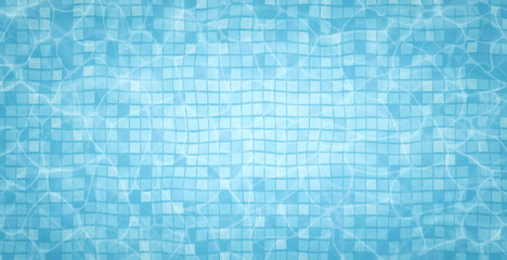 Swimming pool bottom caustics ripple and flow with waves background. Summer background. Texture of water surface. Overhead view. Vector illustration background - obrazy, fototapety, plakaty