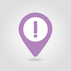 Warning attention, exclamation mark pin map icon