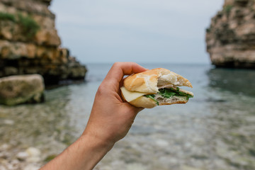 Hamburger it the hand in Polignano a Mare apulia Italy