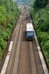 View on two railway track lines and train