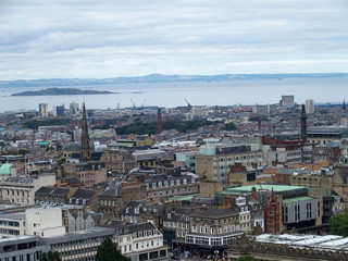 Wonderful cityscape landscape of european Edinburgh city and Leith River in Scotland, UK at summer...