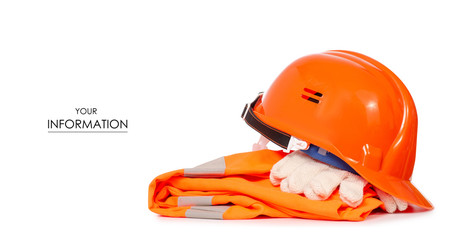 Working orange form helmet glove pattern on a white background isolation