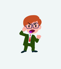 Businessman with glasses screams angry in aggressive attitude.