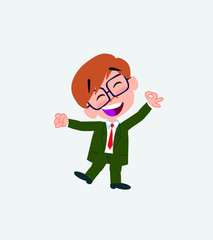 Businessman with glasses exulting in happiness