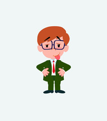 Businessman with glasses in waiting attitude with funny expression.