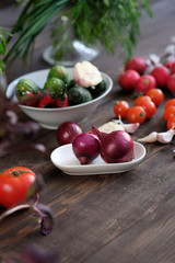 fresh vegetables on old rustic wooden table