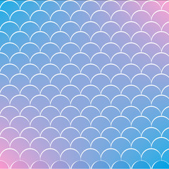 Mermaid tail on trendy gradient background. Square backdrop with mermaid tail ornament. Bright color transitions. Fish scale banner and invitation. Underwater sea pattern. Blue, purple, pink colors.