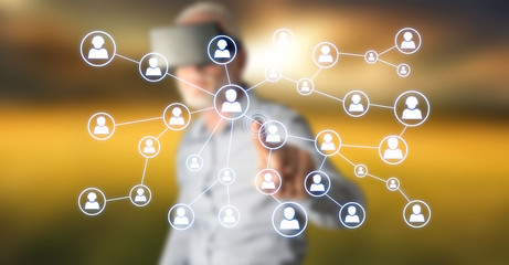 Man touching a social media network