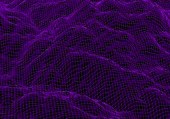 Digital landscape with mountains made of line grid
