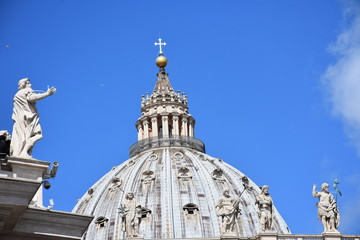 Roma. View and details of the facade of the Basilica of San Pietro in Vaticano. Great dome of...
