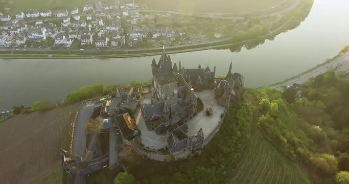 Birds eye view over the castle of Cochem and the Mosel