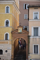 Rome. Facade and details of a religious historic building in the way of Conciliation on Vaticano.