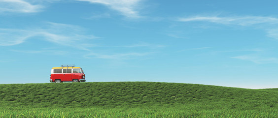 Fototapeta premium The red car up the hill.