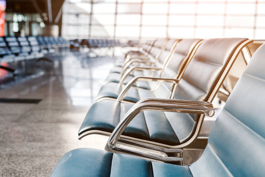 Row of Empty seats in the airport, travel concept