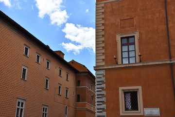 Rome. Facade and details of a religious historic building in the way of Conciliation on Vaticano.