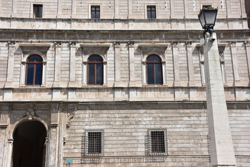 Rome. Facade and details of a religious historic building in the way of Conciliation on Vaticano.