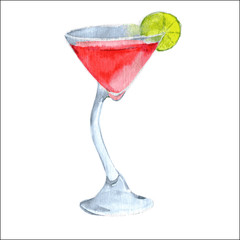 Cosmopolitan cocktail. Watercolor illustration. Vector