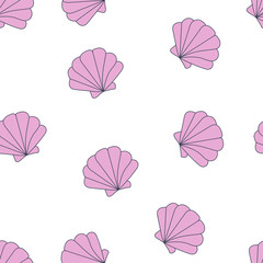 summer vector seamless pattern with seashells