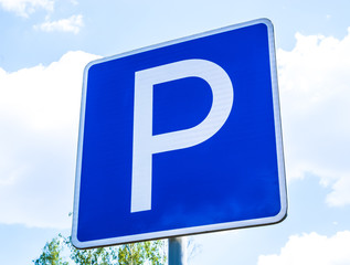 Parking lot sign with letter P