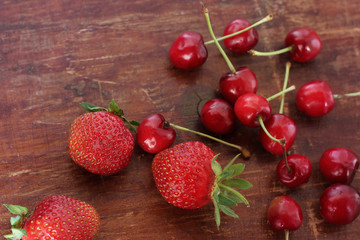 Strawberries and sweet cherries. Berries close-up