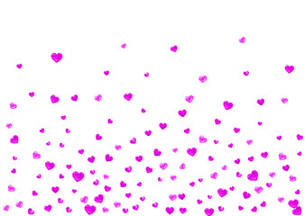 Bridal background with pink glitter hearts. Valentines day. Vector confetti. Hand drawn texture. Love theme for gift coupons, vouchers, ads, events. Bridal background template with heart.