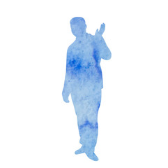 watercolor silhouette man waves his hand