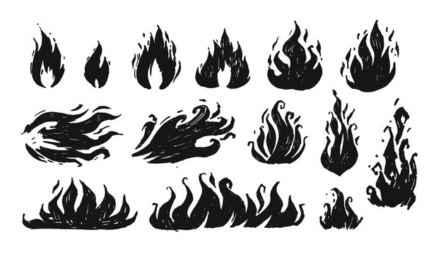 Set of hand drawn flames
